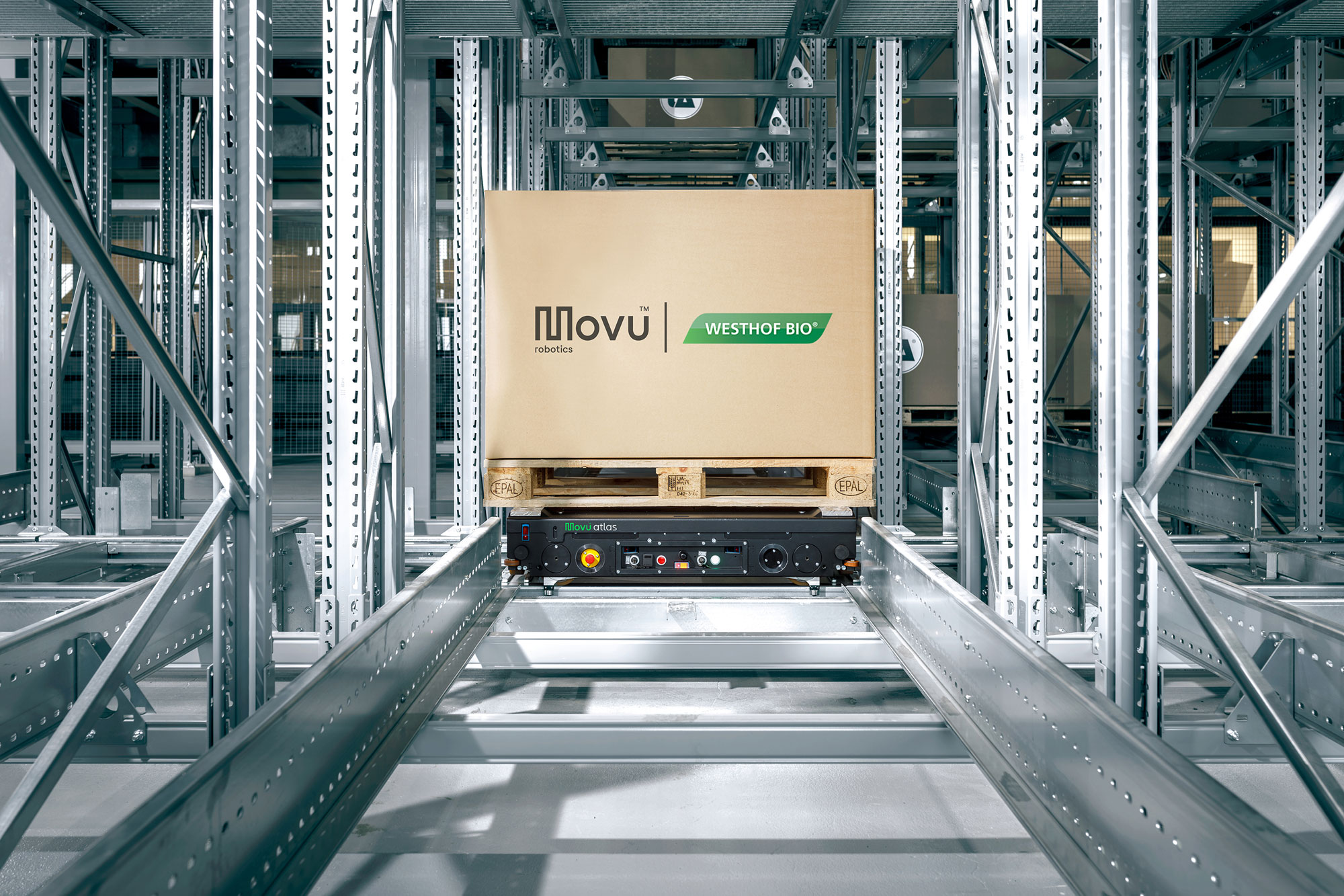 The Movu atlas pallet shuttle offers Westhof BIO automated high performance in deep-freeze storage